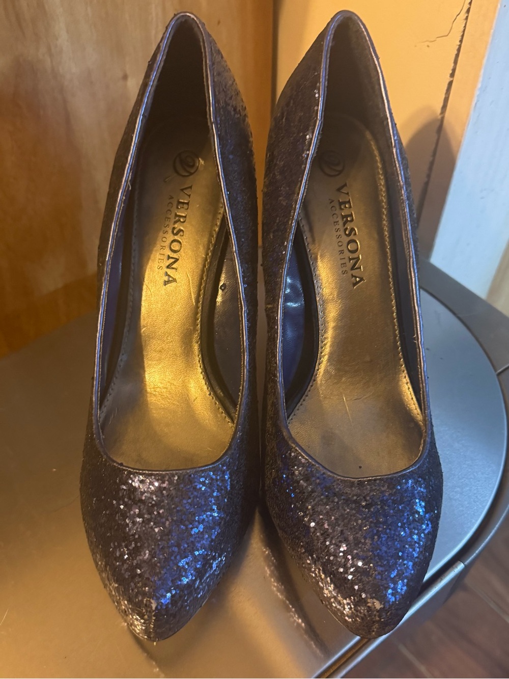 Versona Navy Blue Glitter Pointed-Toe Pumps